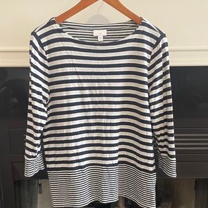 J. Jill Navy and White Striped 3/4 Sleeve Top, women’s Medium Petite